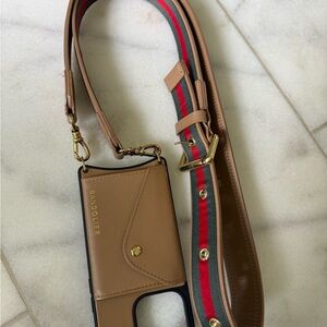 Bandolier Tan and Red Phone Crossbody - iPhone 14 Pro